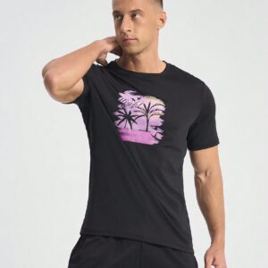 Boyfriend Style Men's Summer Casual Coconut Tree Print Short Sleeve Sports T-Shirt - Image 4