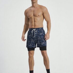 Boyfriend Style Men's Drawstring Waist Paisley Print Sports Shorts Jogger Shorts - Image 3