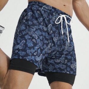 Boyfriend Style Men's Drawstring Waist Paisley Print Sports Shorts Jogger Shorts - Image 8