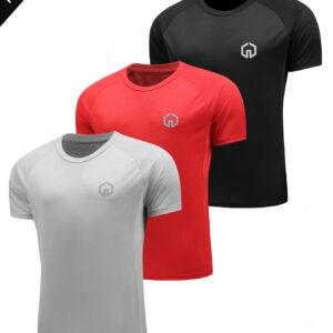 Boyfriend Style Men's Printed Sleeve Elastic Breathable Short Raglan Sleeve Sports T-Shirt Workout Tops 3-Piece Set