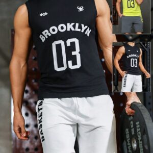 Boyfriend Style Men's Digital And Letter Printed Sports Suit Workout Set 2-Piece Set