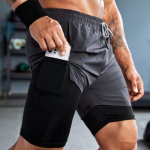 Boyfriend Style Men Solid Color Drawstring Casual Sports Shorts Grey Shorts