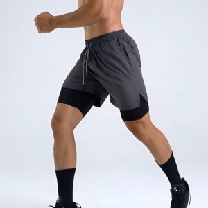 Boyfriend Style Men Solid Color Drawstring Casual Sports Shorts Grey Shorts - Image 3