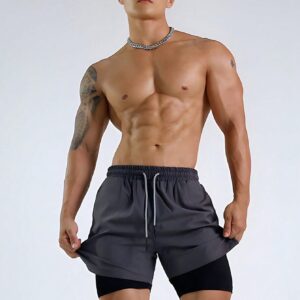 Boyfriend Style Men Solid Color Drawstring Casual Sports Shorts Grey Shorts - Image 4