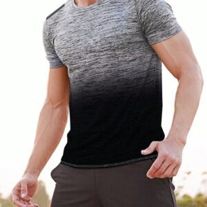 Boyfriend Style Men Gradient Round Neck Short Sleeve Casual Sports T-Shirt For Summer Workout Tops