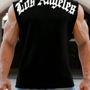 Men's Round Neck Sports Tank Top With Letter Print, Workout Top