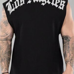 Men's Round Neck Sports Tank Top With Letter Print, Workout Top - Image 3