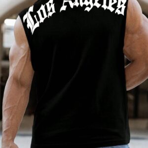 Men's Round Neck Sports Tank Top With Letter Print, Workout Top - Image 4