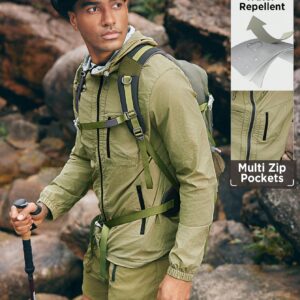 Boyfriend Style Men's Solid Color Zipper & Drawstring Closure Hooded Sports Jacket, Suitable For Hiking, Outdoor Travel