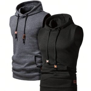 Boyfriend Style Men Summer Fashionable Kangaroo Pocket Drawstring Hooded Sports Tank Top Workout Tops