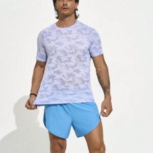 Boyfriend Style Men Simple Printed Round Neck Short Sleeve Tee And Shorts Sports Suit Workout Set - Image 5