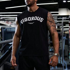 Boyfriend Style Men Letter Printed Sleeveless Vest And Sports Shorts Set For Casual Spring And Summer Outfits - Image 4