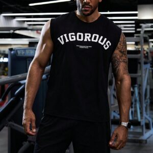 Boyfriend Style Men Letter Printed Sleeveless Vest And Sports Shorts Set For Casual Spring And Summer Outfits - Image 3