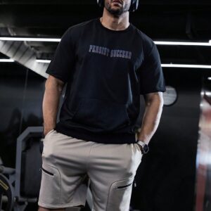 Round Neck Letter Print Short Sleeve Sports Sweatshirt Boyfriend Style Men Sweatshirt - Image 5