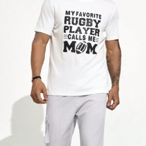 Boyfriend Style Men Round Neck Letter Printed Summer Sports Short Sleeve T-Shirt
