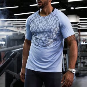 Boyfriend Style Men Summer Leopard Print Raglan Sleeve Short Sleeve Sports T-Shirt Workout Tops