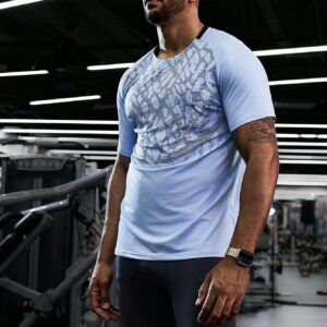 Boyfriend Style Men Summer Leopard Print Raglan Sleeve Short Sleeve Sports T-Shirt Workout Tops - Image 3