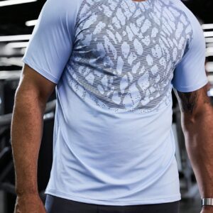 Boyfriend Style Men Summer Leopard Print Raglan Sleeve Short Sleeve Sports T-Shirt Workout Tops - Image 5
