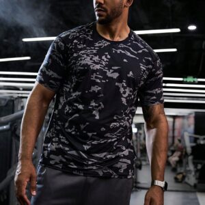 Boyfriend Style Men Round Neck All-Over Printed Short Sleeve Sports T-Shirt Workout Tops - Image 4