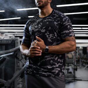 Boyfriend Style Men Round Neck All-Over Printed Short Sleeve Sports T-Shirt Workout Tops