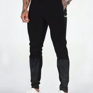 Boyfriend Style Men's Letter Printed Pocket Joggers, Casual Sports Pants