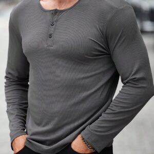 Boyfriend Style Men's Casual Long Sleeve Sports Polo Shirt With Single-Breasted Button Workout Tops