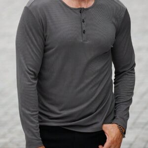 Boyfriend Style Men's Casual Long Sleeve Sports Polo Shirt With Single-Breasted Button Workout Tops - Image 3