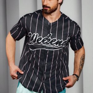 Boyfriend Style Men's Letter Striped Print V-Neck Short Sleeve Casual Sports T-Shirt Workout Tops - Image 4