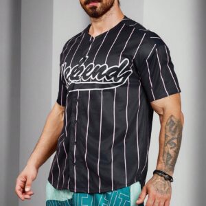 Boyfriend Style Men's Letter Striped Print V-Neck Short Sleeve Casual Sports T-Shirt Workout Tops - Image 5