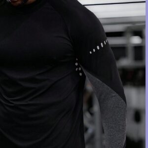 Boyfriend Style Men's Color Block Zipper Long Sleeve Sports T-Shirt Workout Tops - Image 4