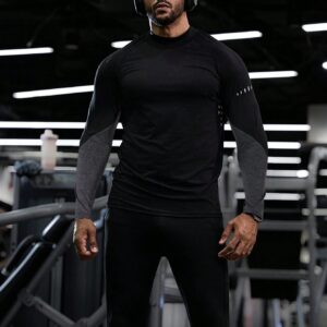 Boyfriend Style Men's Color Block Zipper Long Sleeve Sports T-Shirt Workout Tops