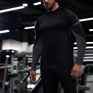 Boyfriend Style Men's Color Block Zipper Long Sleeve Sports T-Shirt Workout Tops - Image 6