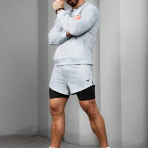 Boyfriend Style Men's Four Seasons Letter Printed Round Neck Sweatshirt And Shorts Casual Sportswear Set Workout Set