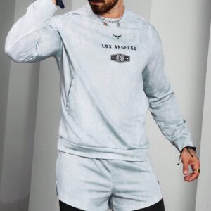 Boyfriend Style Men's Four Seasons Letter Printed Round Neck Sweatshirt And Shorts Casual Sportswear Set Workout Set - Image 4