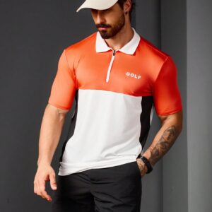 Boyfriend Style Men's Turn-Down Collar Zipper Short Sleeve T-Shirt And Solid Color Pocket Shorts Set For Summer Sports And Golf