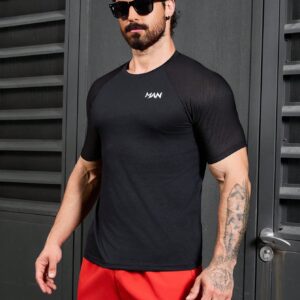 Boyfriend Style Men's Fashionable Solid Color Short Sleeve Tight-Fitting Sports T-Shirt - Image 3