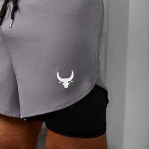 Boyfriend Style Men's Drawstring Waist Casual Sports Shorts With Bull Head Pattern Print Jogger Shorts Grey Shorts - Image 3