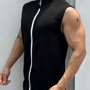 Boyfriend Style Men's Summer Solid Color Zipper Front Stand Collar Casual Sports Top Black Vest Mengym Top Menmen Sleevelesssleeveless For Menblack Top For Men - Image 4