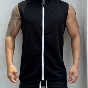 Boyfriend Style Men's Summer Solid Color Zipper Front Stand Collar Casual Sports Top Black Vest Mengym Top Menmen Sleevelesssleeveless For Menblack Top For Men - Image 5