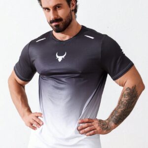 Boyfriend Style Men Gradient Color Round Neck Short Sleeve Sport T-Shirt - Image 3
