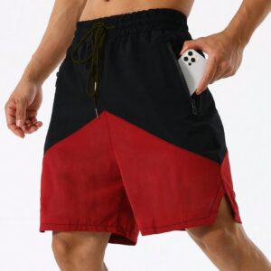 Boyfriend Style Men's Color-Block Drawstring Waist Loose Fit Casual Sports Shorts With Pockets Jogger Shorts