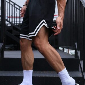 Boyfriend Style Men's Color Block Striped Drawstring Waistband Athletic Shorts With Woven Tape Detail, Summer Jogger Shorts - Image 4
