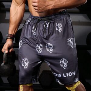 Boyfriend Style Men's Drawstring Lion Printed Casual Sports Shorts Jogger Shorts
