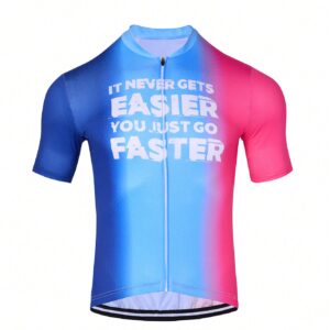Boyfriend Style Men's Slim Fit Gradient Color Printed Zipper Sports Short Sleeve Cycling Top - Image 4