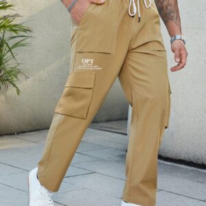 Boyfriend Style Men's Casual Slogan Printed Drawstring Waist Tooling Sports Pants