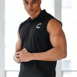 Boyfriend Style Men's Summer Sleeveless Letter Printed Sports Polo Shirt Golf Shirt - Image 3