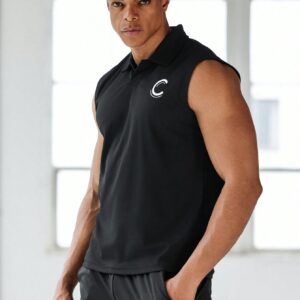 Boyfriend Style Men's Summer Sleeveless Letter Printed Sports Polo Shirt Golf Shirt - Image 4