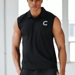 Boyfriend Style Men's Summer Sleeveless Letter Printed Sports Polo Shirt Golf Shirt - Image 6