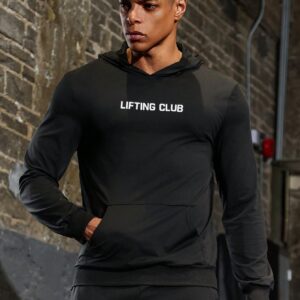 Boyfriend Style Men's Simple Printed Hooded Sports Sweatshirt Boyfriend Style Men Sweatshirt - Image 3