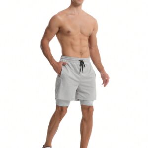 Boyfriend Style Men's Solid Color Simple Style Casual Drawstring Shorts Jogger Shorts Grey Shorts - Image 3